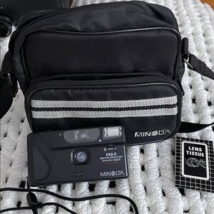 Minolta F50 II Black Camera,case, lense tissue. 1970’s. EUC. Not tested.